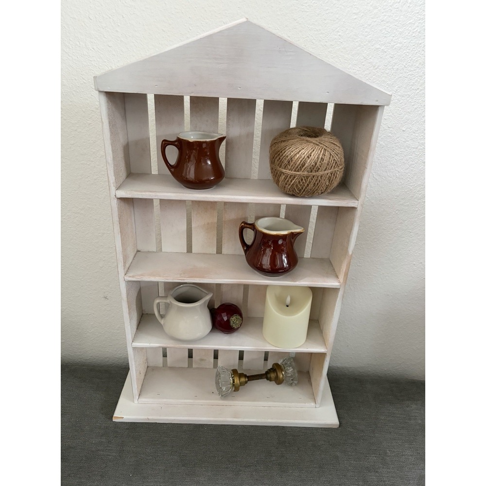 Vintage White Wood House Shaped Trinket Minature Display Shelf Grannycore 23x15"